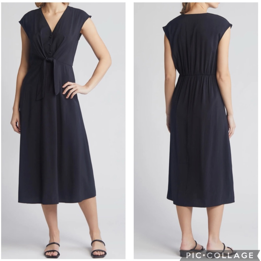 Julia Jordan Tie Waist‎ Midi Dress Black 12